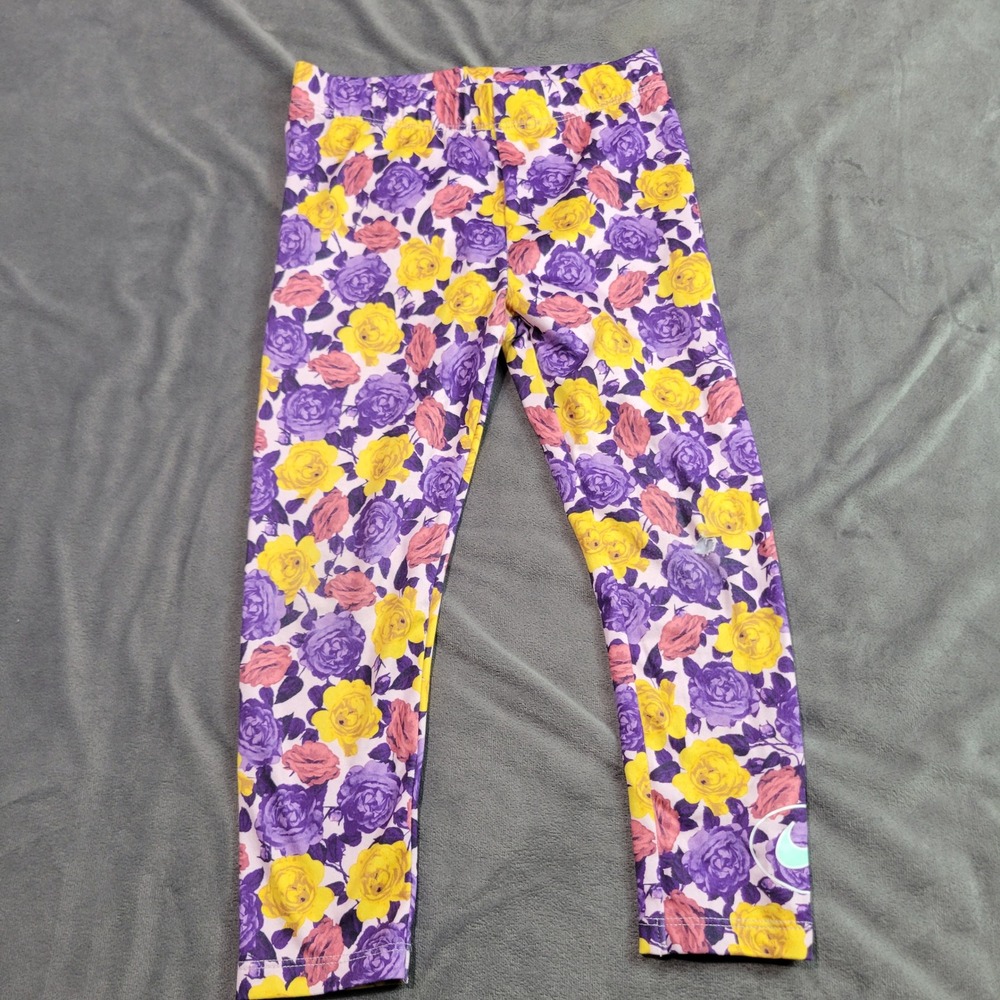 Nike Girls Dri-FIT Floral Rose Leggings Purple‎ Yellow Pink Tights Size 4T
